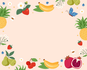 Hand drawn flat fruit harvest background with blank space