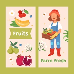 Hand drawn flat fruit harvest vertical banner template set collection © Macrovector