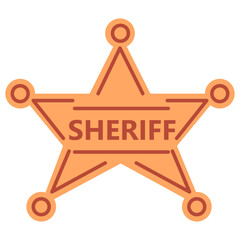 Sheriff's star. Glossy sheriff badge.Sheriff wild west.Doodle sketch.Outline vector illustration.Isolated on white background.Police law enforcement department badges.