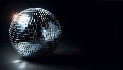 Fototapeta na wymiar Disco Ball On Black Background Generative AI, generative ai