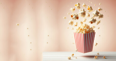 View of 3d cinema popcorn with plain background, generative ai