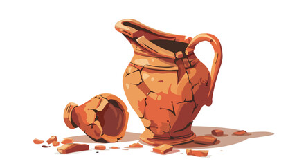 Broken ancient pit er Greek pottery. Clay jug cracke