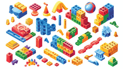 Bundle of isometric colorful constructor details 