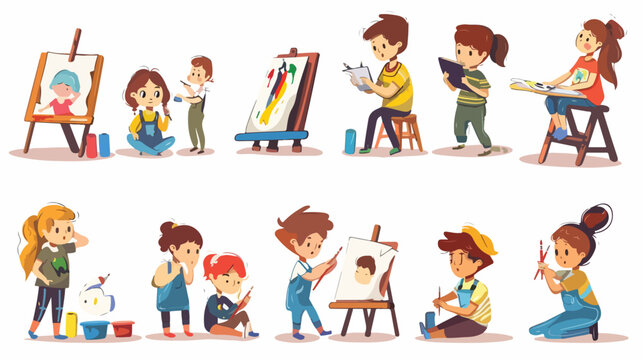 Bundle of kids painting and drawing on paper 