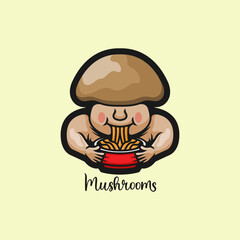 Cute character delicious ramen with mushroom concept design