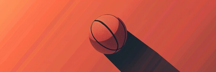 Minimal basketball on a geometric background - A minimalist approach to an iconic basketball with a geometric red-orange patterned background, evoking a feeling of motion and depth