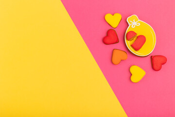 Cookies in the shape of a heart on a bright background