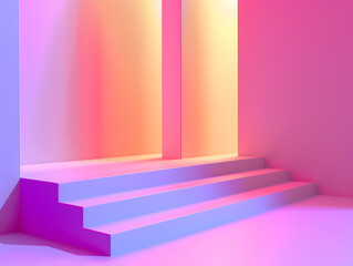 Obraz premium Ascending to the Sky: A Whimsical Staircase in a Dreamy Pink and Blue Room