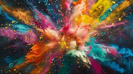 Abstract paint splashes resembling a burst of colorful fireworks, illuminating the canvas with their vibrant hues. - obrazy, fototapety, plakaty
