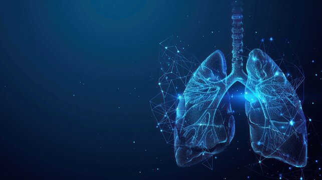 Abstract futuristic human lungs wireframe blue digital point connecting concept Analysis and diagnosis of pulmonary diseases,Respiratory disease