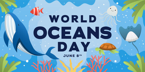 world ocean day horizontal banner illustration in gradient style