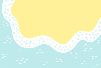 Sandy beach with sea, ocean waves lapping on shore, seaside top view background. Hand drawn flat style design, vector backdrop. Summer print, seasonal element, holidays, vacations, outdoors, beach - 788304145