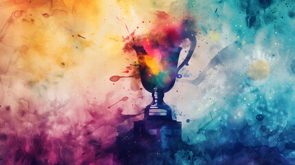 The watercolor trophy symbolizes the fusion of creativity and success in the business world.
