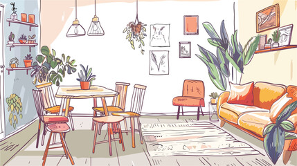 Colored drawing of cozy dining or living room furnish