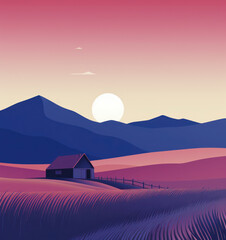 mountain landscape flat illustration style, minimalism