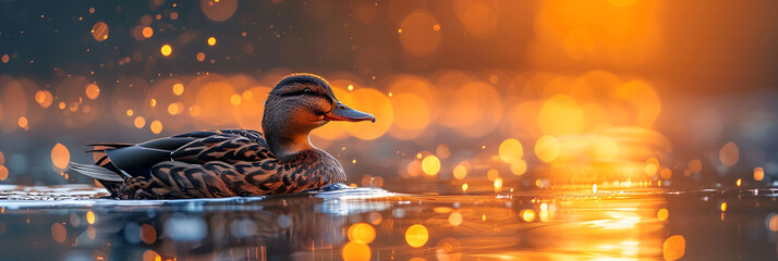 A Duck That Has the Sun Shining on It,
Beautiful duck in water High definition photography creative background wallpaper
