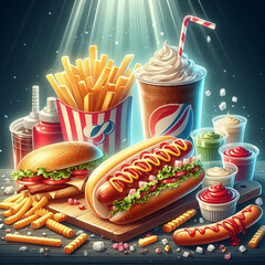Hot dog illustration - obrazy, fototapety, plakaty