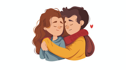 Cuddling male and female cartoon characters