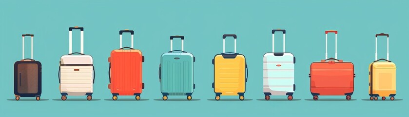 A row of vibrant, colorful suitcases, ready for travel, symbolizing adventure, tourism, and the excitement of journeying to new destinations.