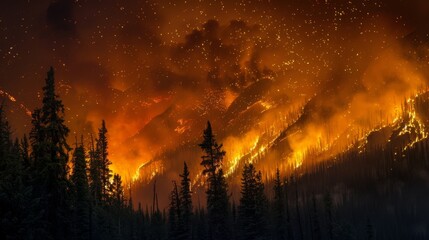 A Nighttime Forest Wildfire