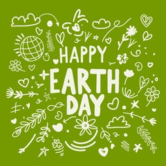 Happy earth day. Make every day Earth Day. Poster - a composition of graphic elements on the theme of ecology, care for nature and planet Earth. Fashionable design in a flat illustration style