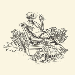 Sketch of a chill skeleton on chair 
