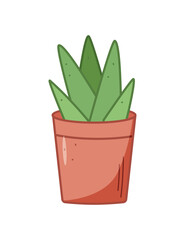 Green flower in a pot, vector illustration of the contour of a doodle plant, landscaping of the room - 788312564