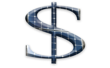 Digital composition - Dollar symbol with photovoltaic solar panels. 