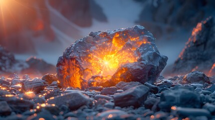 kaleidoscope of colors as the sun sets over a rocky beach, casting a warm glow on the vibrant rock formations, captured in high resolution cinematic photography. - Powered by Adobe