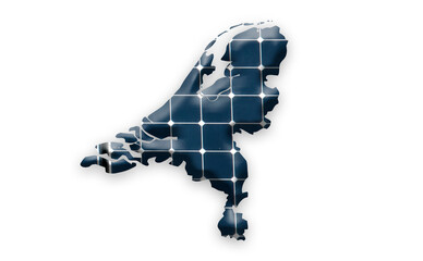 Digital composition - Map of the Netherlands with photovoltaic solar panels. 