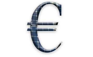 Digital composition - Euro symbol with photovoltaic solar panels. 