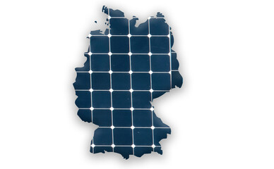 Digital composition - Map of Germany with photovoltaic solar panels. 
