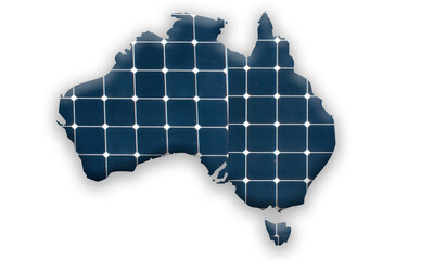 Digital composition - Map of Australia with photovoltaic solar panels. 