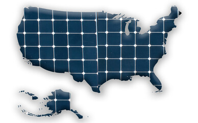 Digital composition - Map of the USA with photovoltaic solar panels. 
