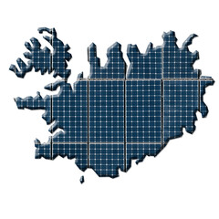 Solar energy photovoltaic panels in the shape of a map of Iceland