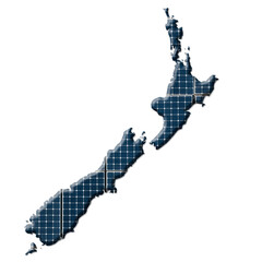Solar energy photovoltaic panels in the shape of a map of New Zealand