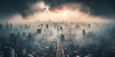 Apocalyptic Urban Fog, The Darkened Skies of Urban Desolation - obrazy, fototapety, plakaty