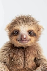 Fototapeta premium A heartwarming close-up portrait of a smiling plush sloth