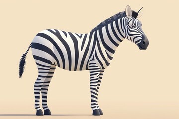 Fototapeta na wymiar Zebra 3d, cartoon, flat design