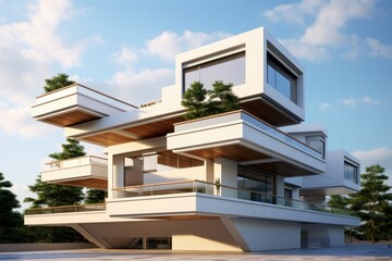 Fototapeta premium Monochromatic Modern architecture facade. Building exterior frame detail architecture. Generate Ai