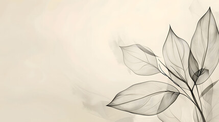 Fototapeta premium Minimalist abstract background with outline leaves