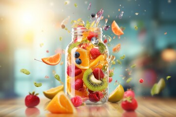 Fruit mix, water splash. Healthy eating concept.