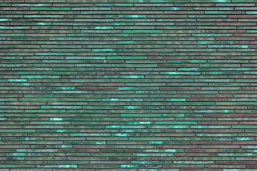 Texture of decorative green brick wall. House facade. Wall in the loft.