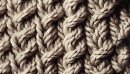 Tessuto a maglia intrecciato, texture di maglione di lana color panna - obrazy, fototapety, plakaty