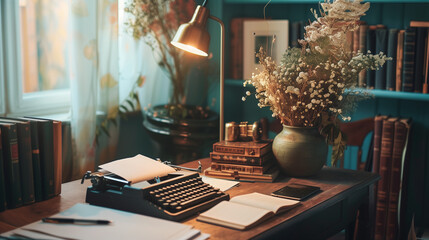Writer's vintage-inspired workspace. - 788314915