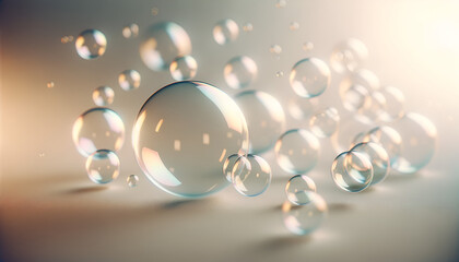 Bolle di sapone lucenti su sfondo uniforme