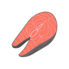 Fish steak doodle icon. Vector illustration of grilled red fish isolated on white.