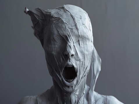 Abstract figure, mouthless and eyeless, minimalistic, haunting, 