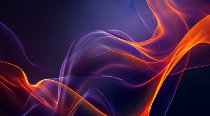 An abstract digital illustration of two glowing neon orange lines on a dark blue background, the...