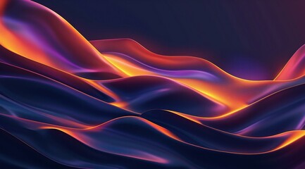 An abstract digital illustration of two glowing neon orange lines on a dark blue background, the...